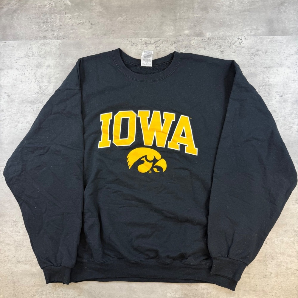 Jerzees Iowa Hawkeyes Crewneck‎ Sweatshirt Black Yellow Mens XL NuBlend Pullover